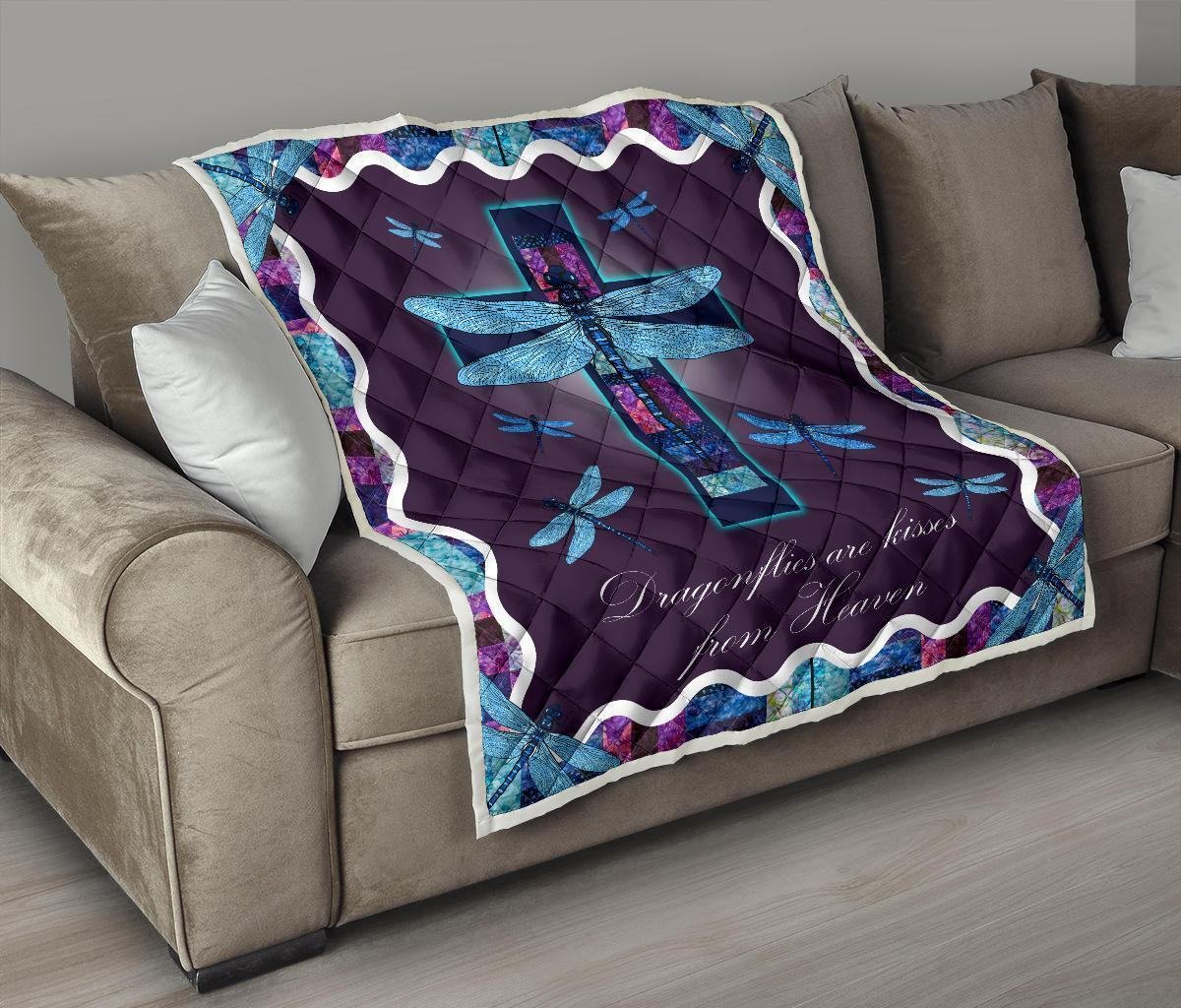 Dragonflies Are Kisses From Heaven Quilt Blanket Dragonfly Lover