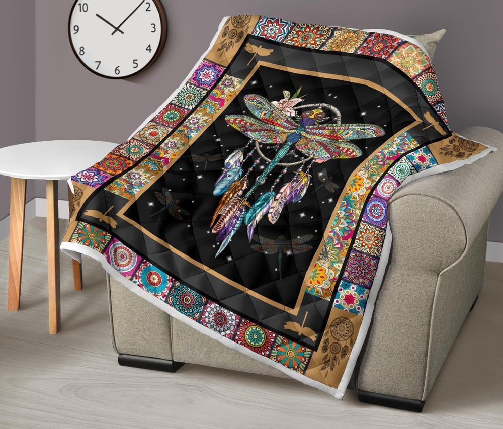 Dreamcatcher Native Dragonfly Quilt Blanket Amazing Gift Idea