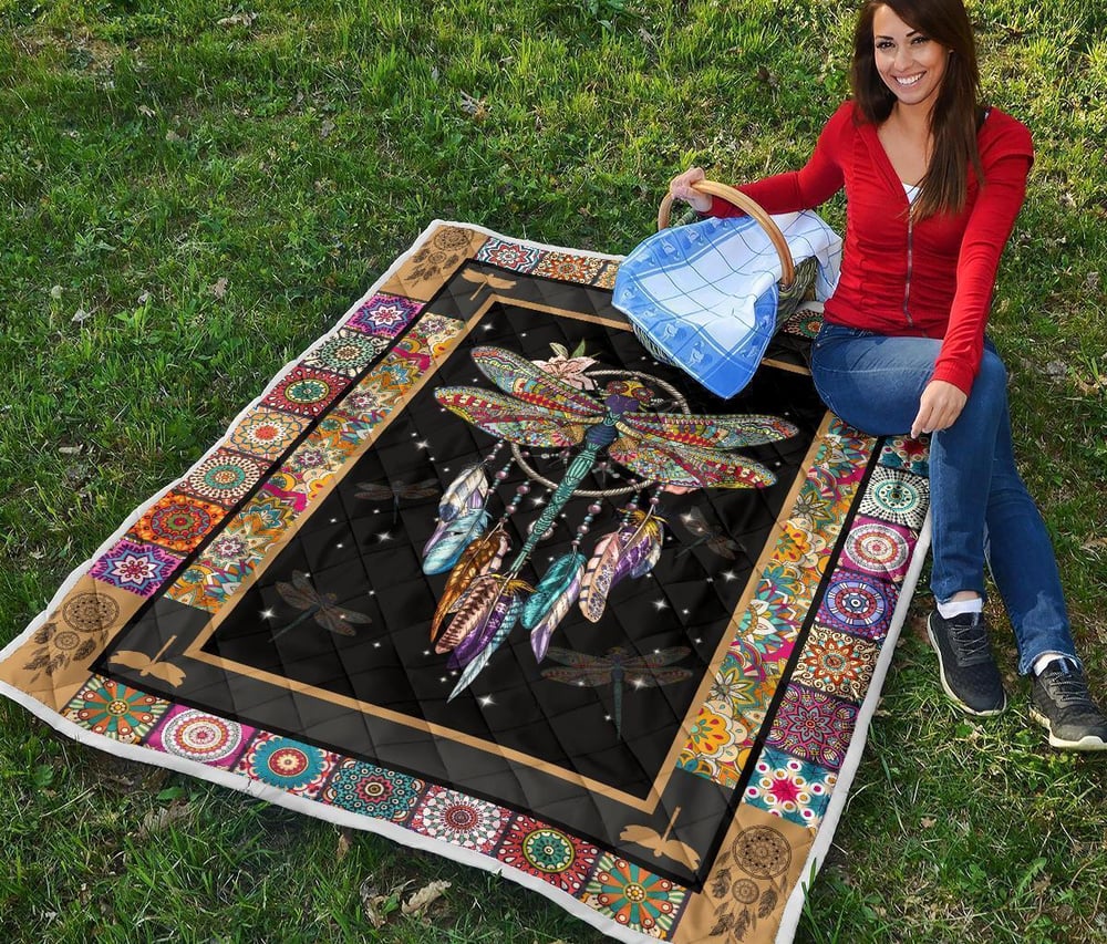 Dreamcatcher Native Dragonfly Quilt Blanket Amazing Gift Idea