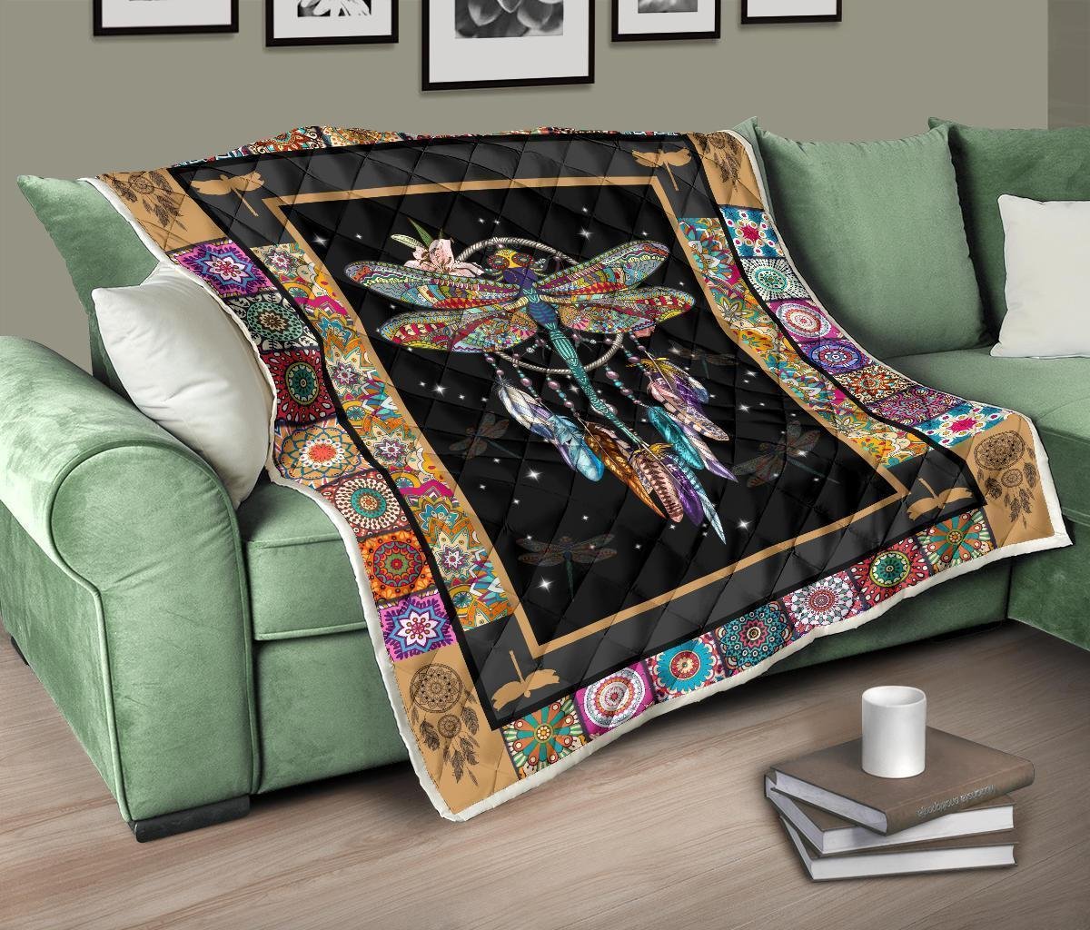 Dreamcatcher Native Dragonfly Quilt Blanket Amazing Gift Idea