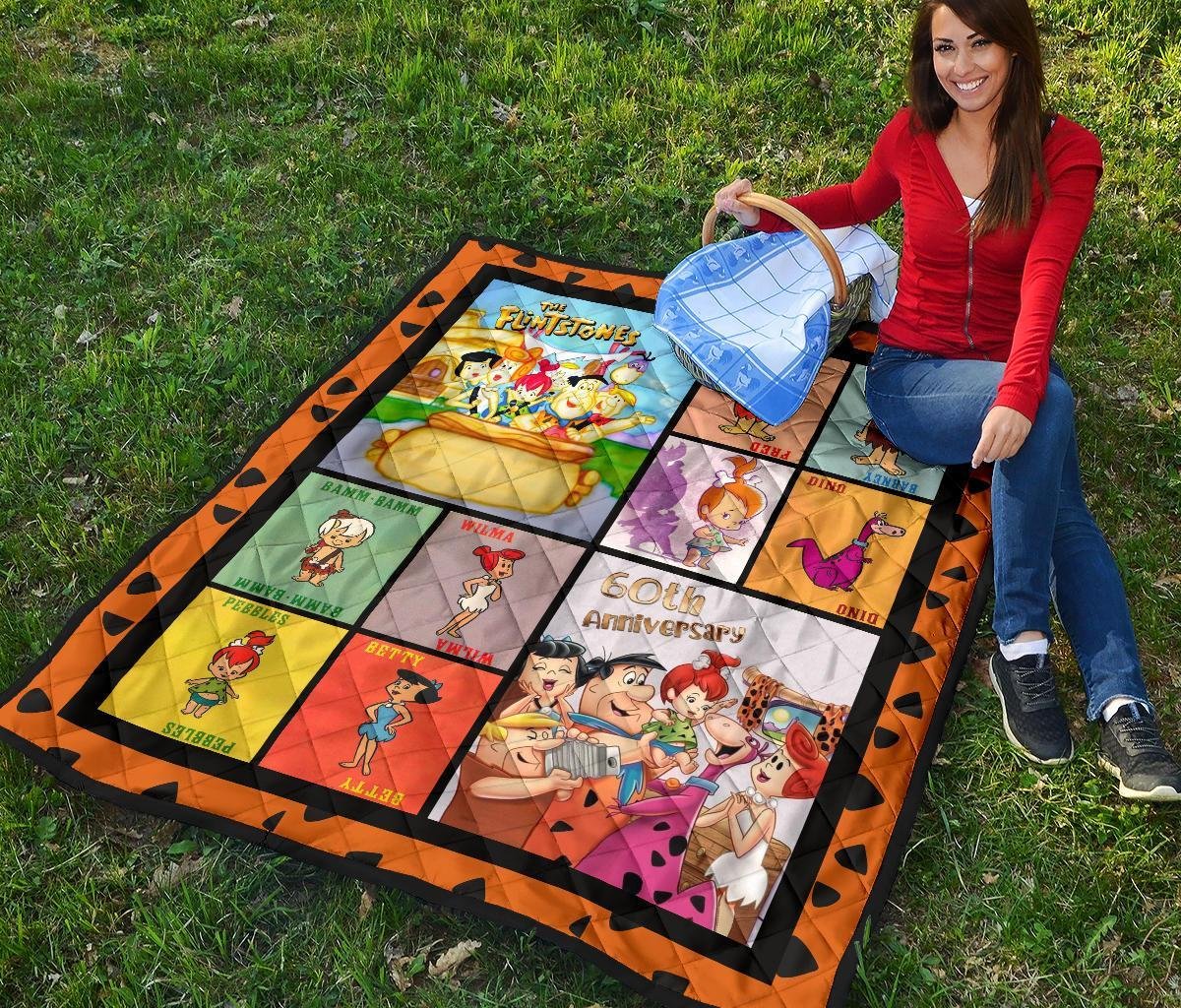 Flintstone 60th Anniversary Quilt Blanket Cartoon Fan Gift