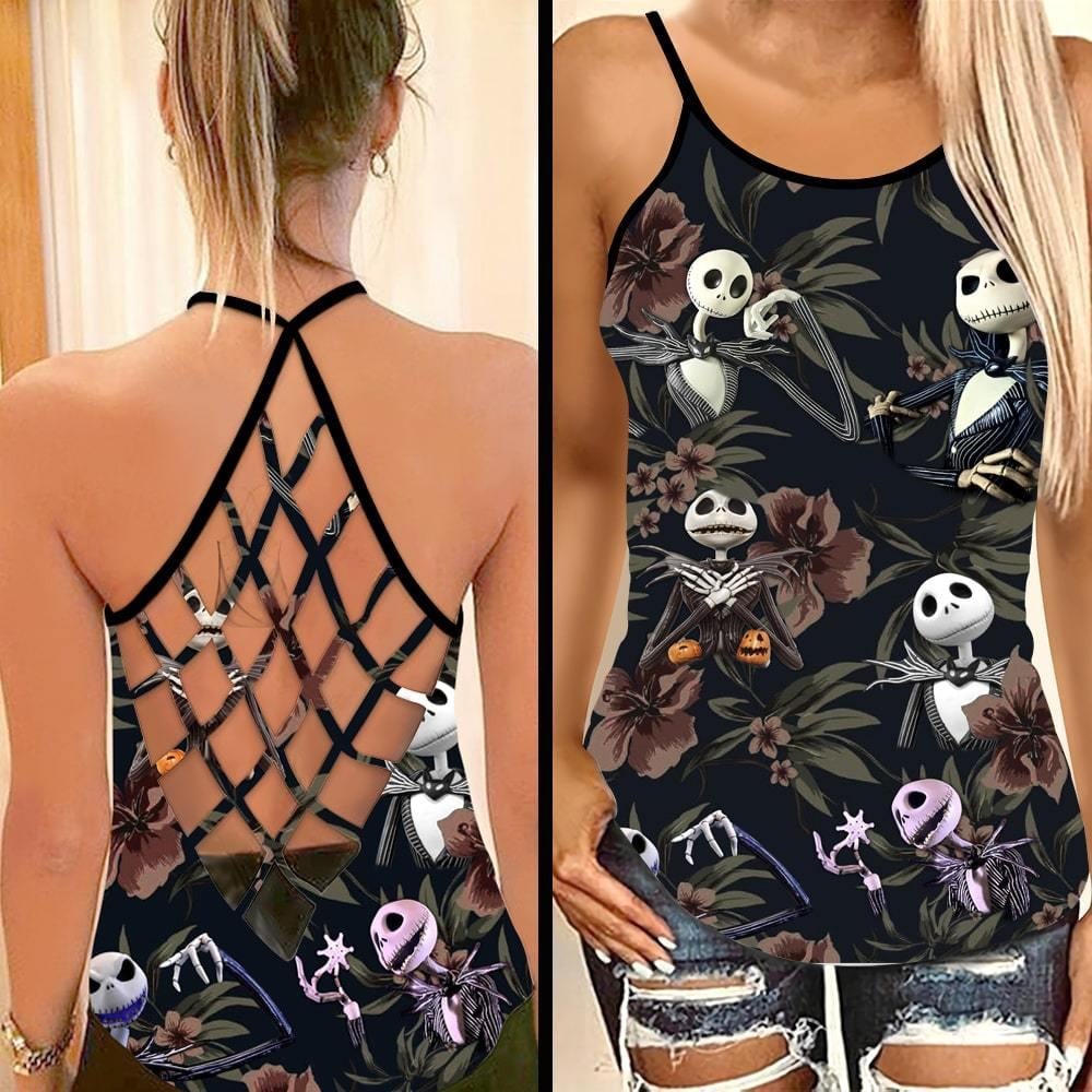 Floral Jack Skellington Criss Cross Tank Top NBCCT46