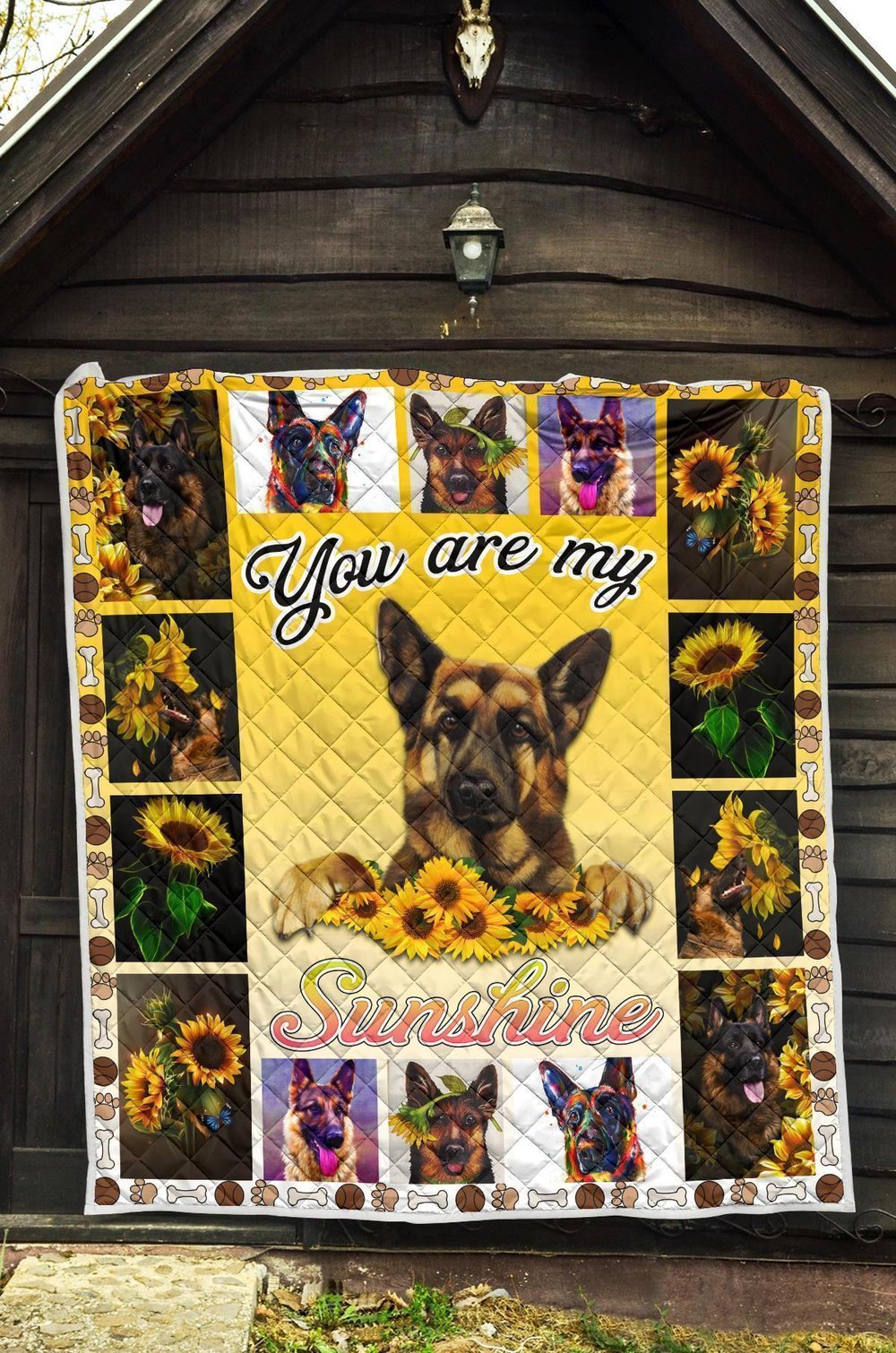 German Shepherd You Are My Sunshine Sunflower Quilt Blanket