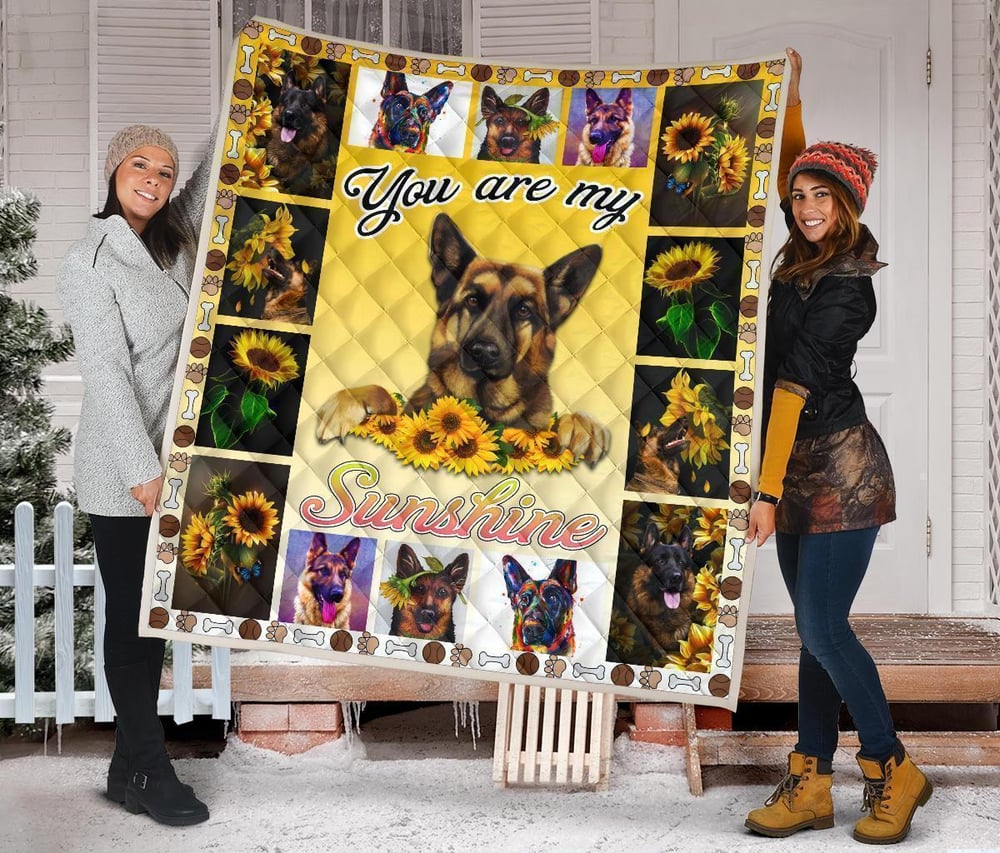 German Shepherd You Are My Sunshine Sunflower Quilt Blanket