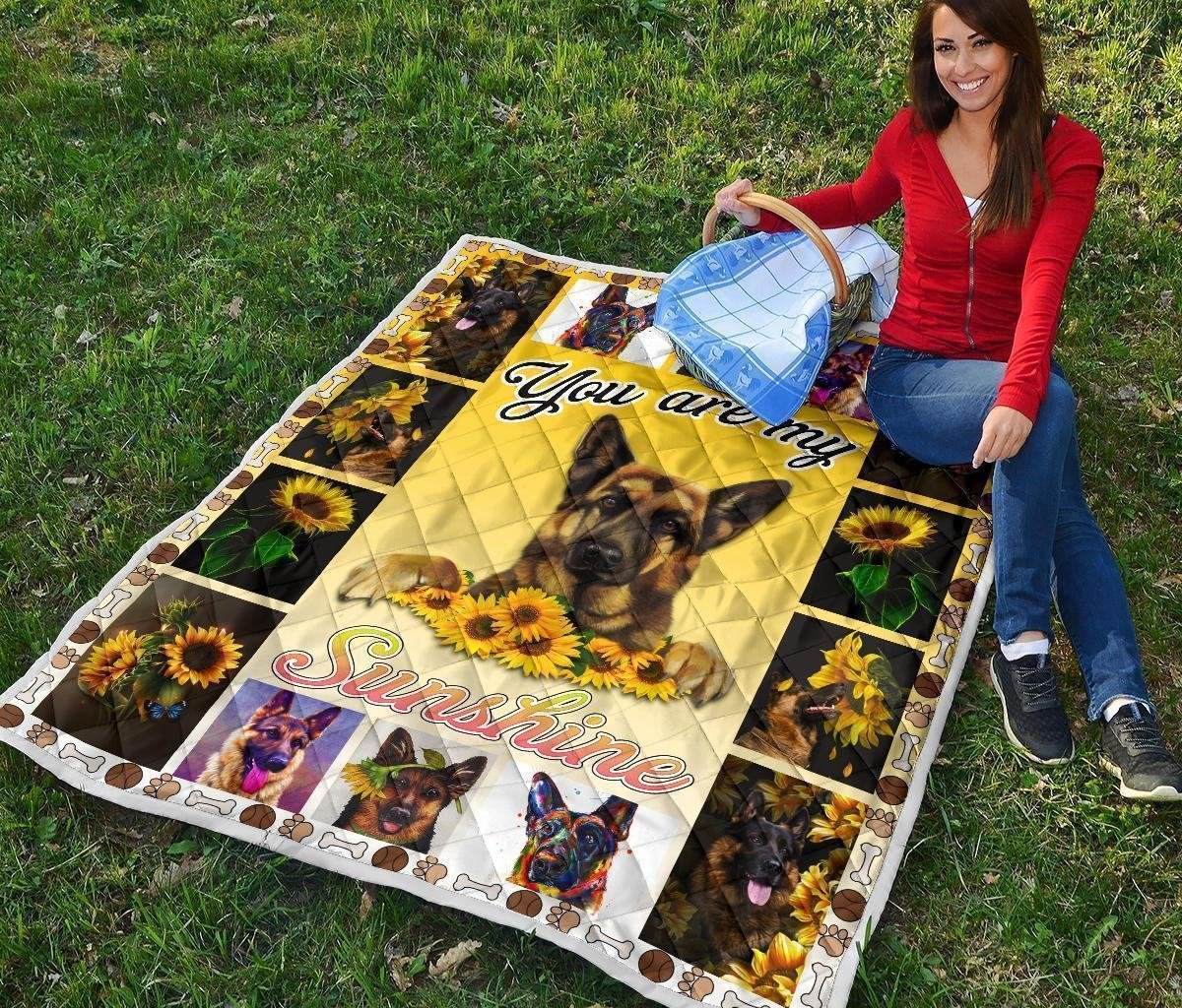 German Shepherd You Are My Sunshine Sunflower Quilt Blanket