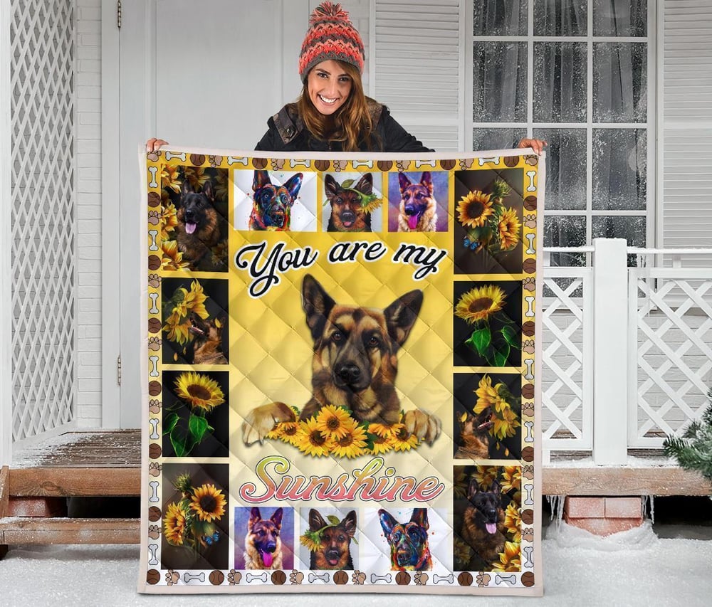 German Shepherd You Are My Sunshine Sunflower Quilt Blanket