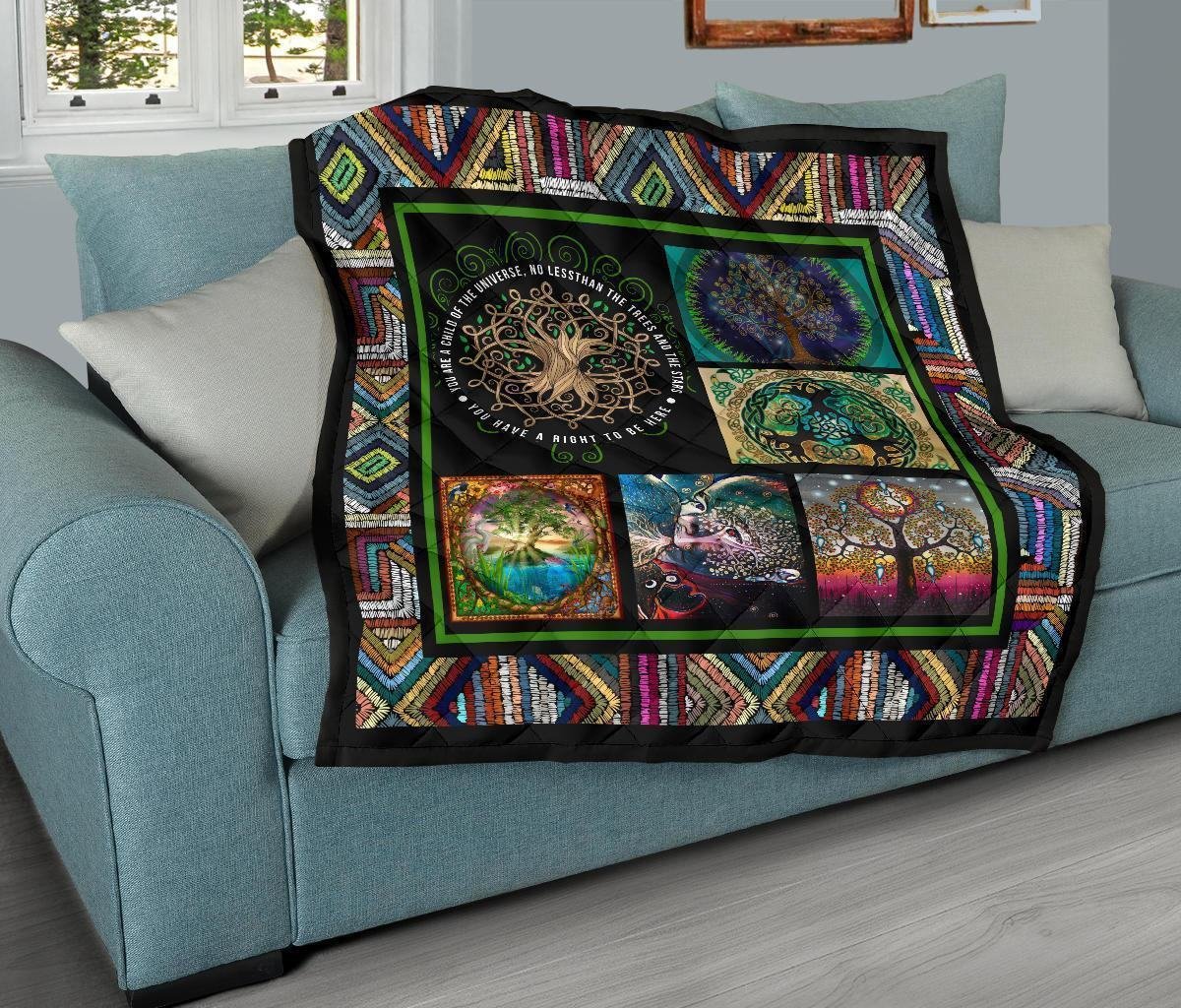 Graphic Art Tree of Life Quilt Blanket Gift For Earth Lover