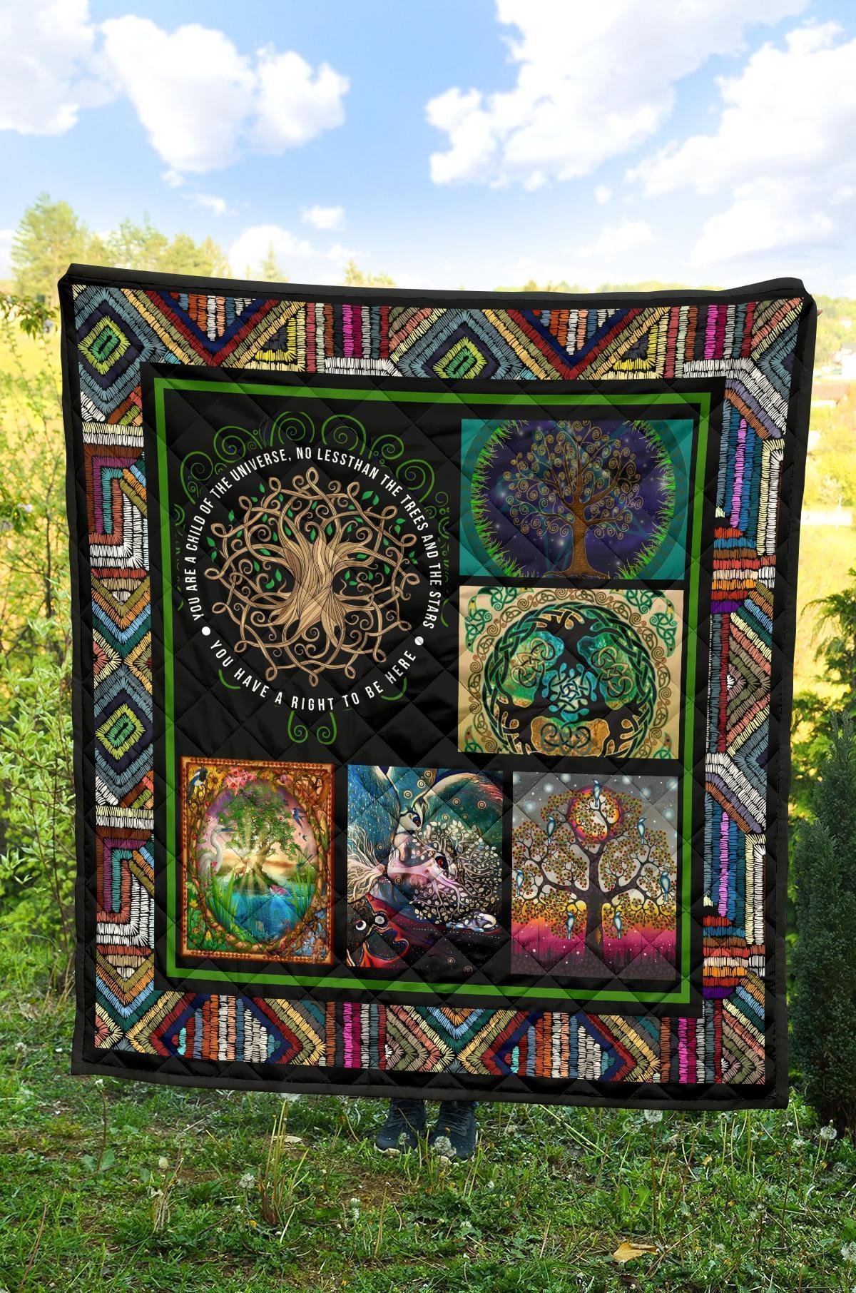 Graphic Art Tree of Life Quilt Blanket Gift For Earth Lover