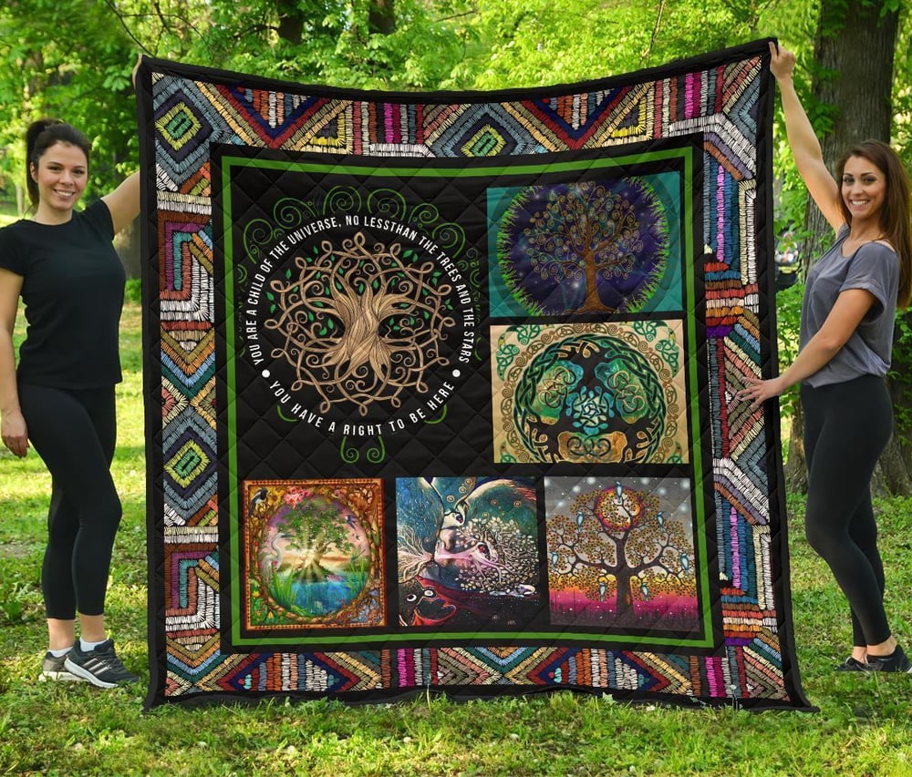 Graphic Art Tree of Life Quilt Blanket Gift For Earth Lover