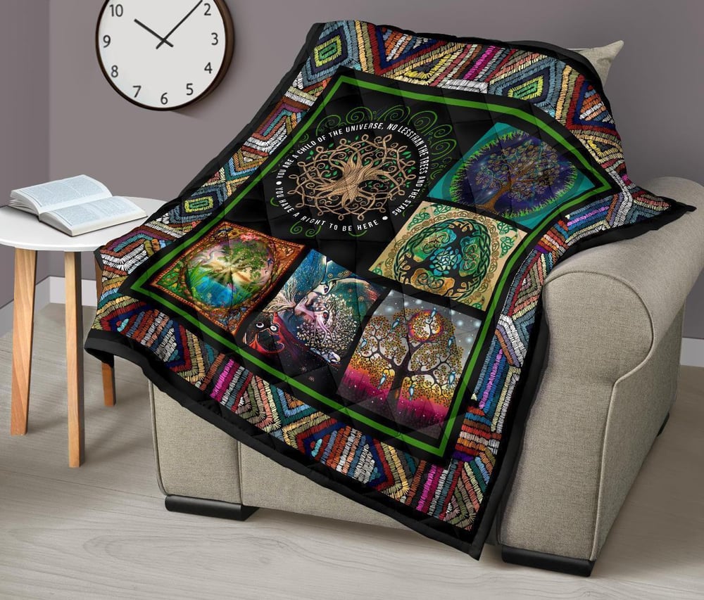 Graphic Art Tree of Life Quilt Blanket Gift For Earth Lover