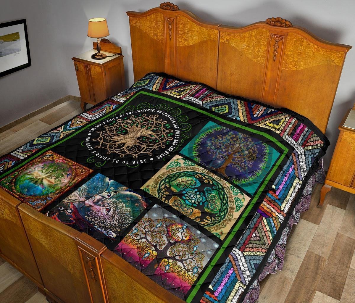 Graphic Art Tree of Life Quilt Blanket Gift For Earth Lover