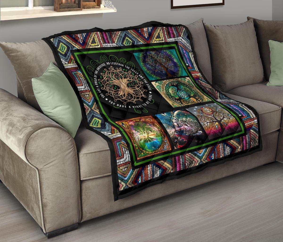 Graphic Art Tree of Life Quilt Blanket Gift For Earth Lover