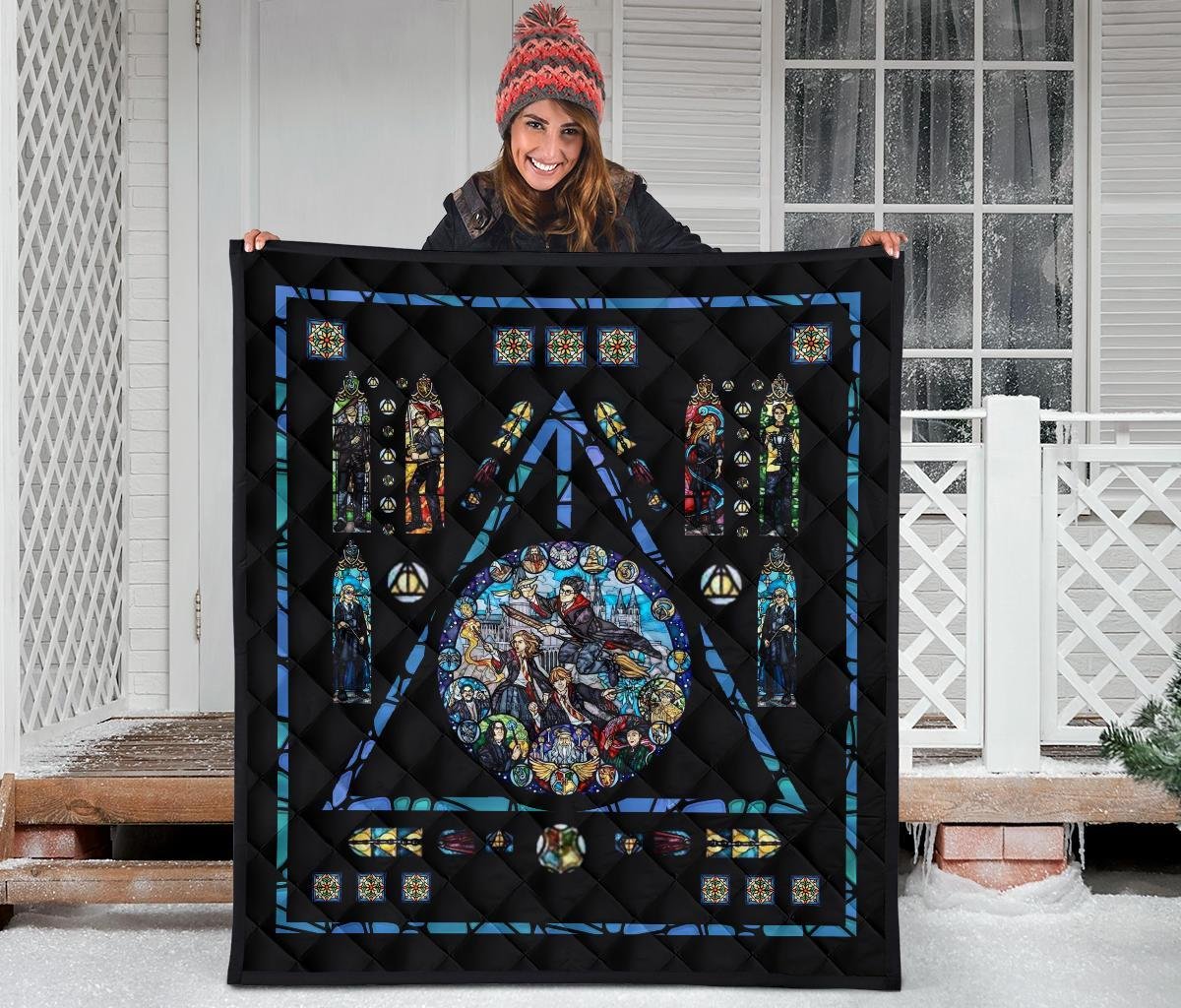 Harry Potter Stain Glass Style Quilt Blanket Fan Gift Idea