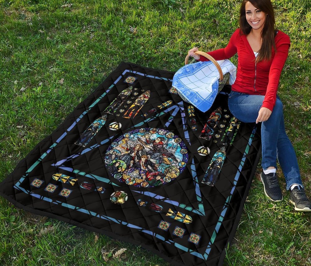 Harry Potter Stain Glass Style Quilt Blanket Fan Gift Idea