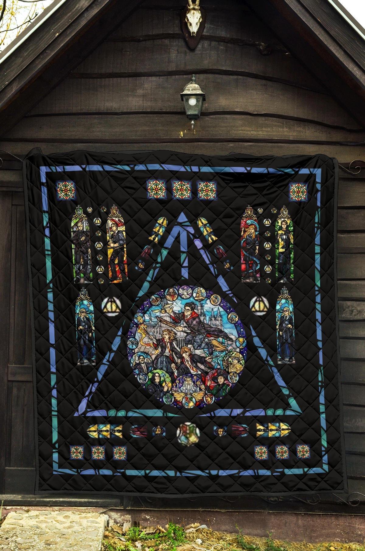 Harry Potter Stain Glass Style Quilt Blanket Fan Gift Idea