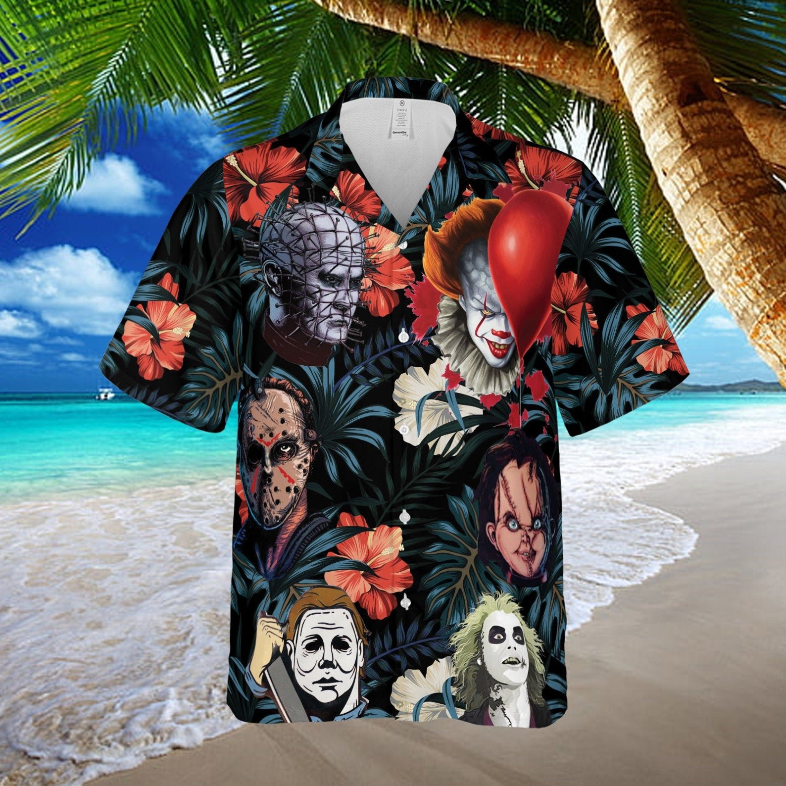 Horror Halloween Custom Hawaii Shirt | Horror Character Hawaii Shirt | Horror Tropical Button Shirt