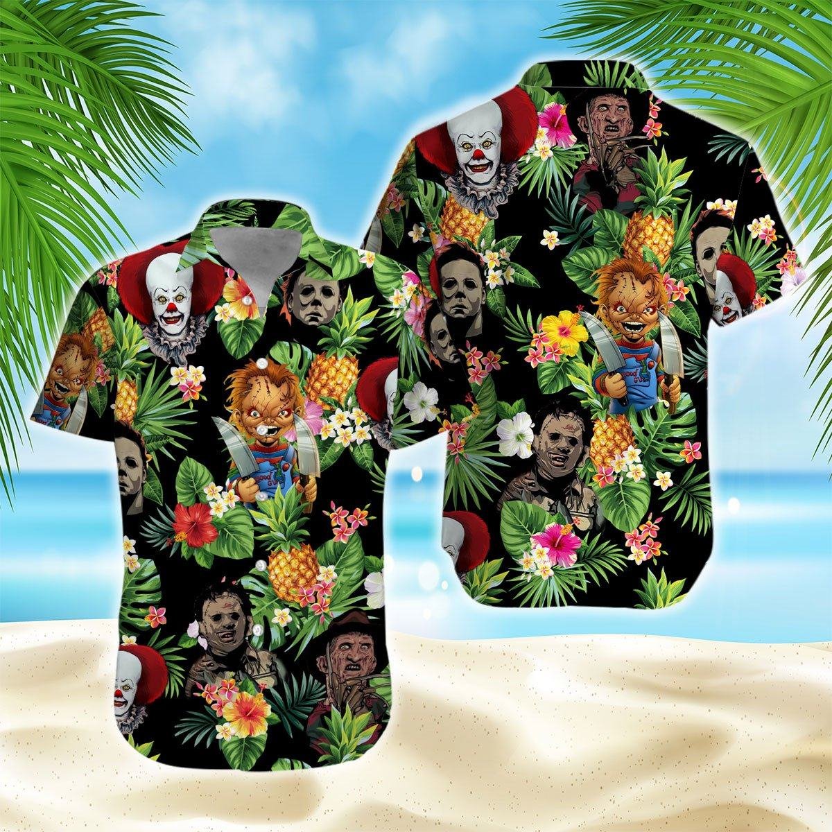 Horror Movie Characters Hawaiian Shirt |  Chucky Jason Michael Freddy Halloween Gift