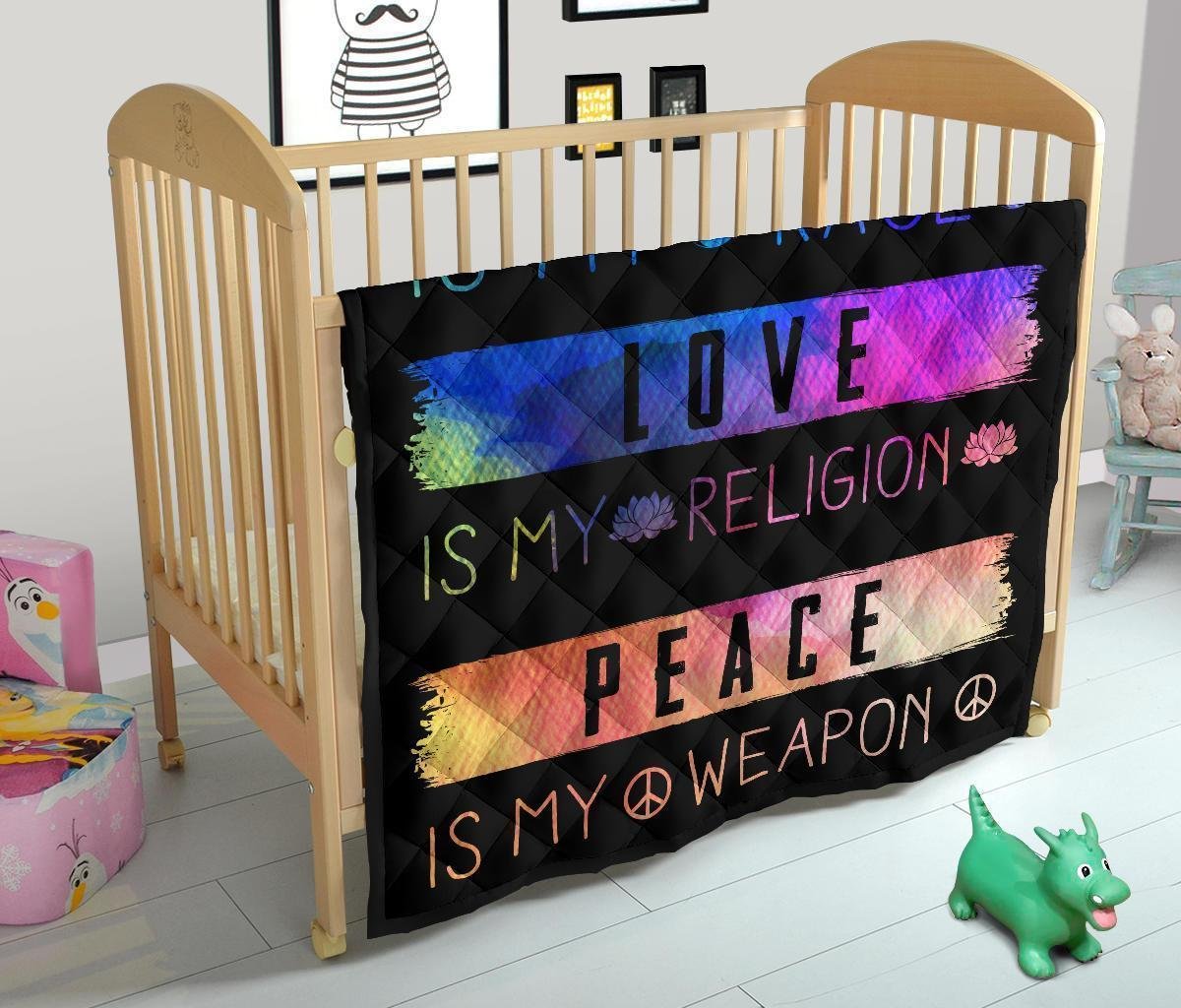 Humanity Is My Race Love and Peace Hippie Quilt Blanket Gift Idea