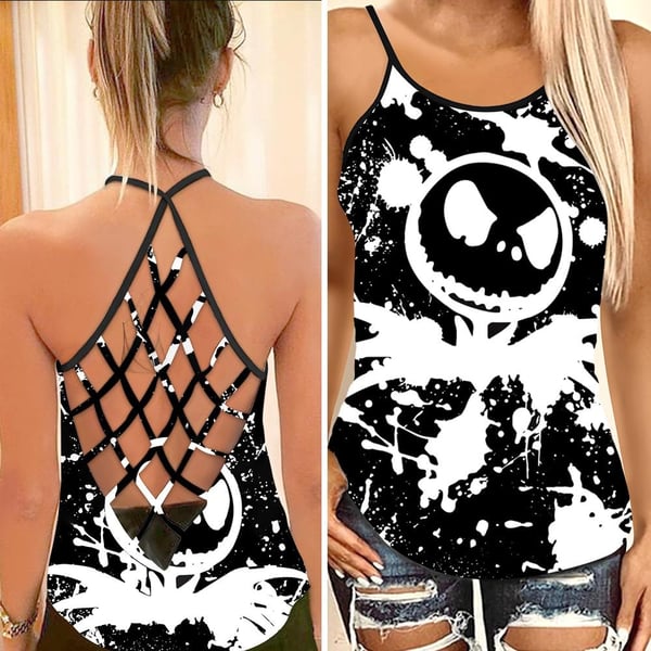 Jack Skellington Black Painted Criss Cross Tank Top NBCCT14