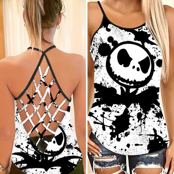 Jack Skellington Painted Criss Cross Tank Top NBCCT21