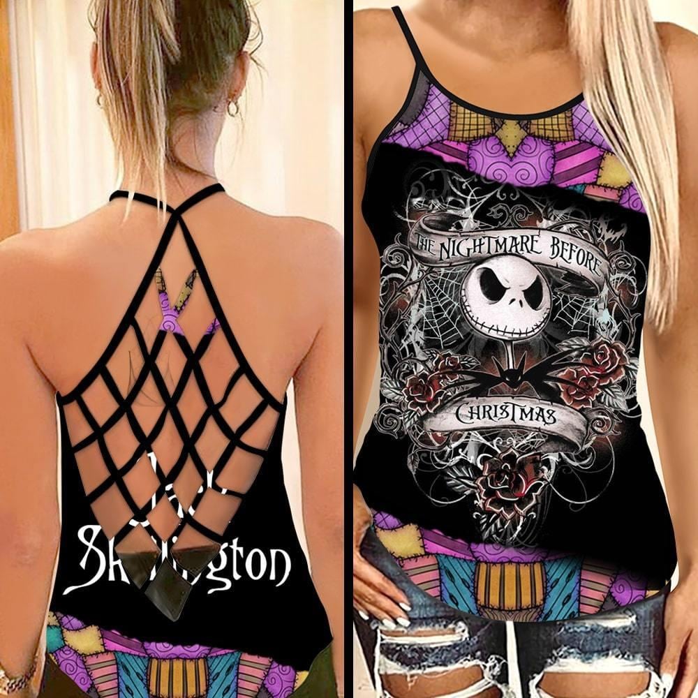 Jack Skellington Sally Pattern Criss Cross Tank Top NBCCT44