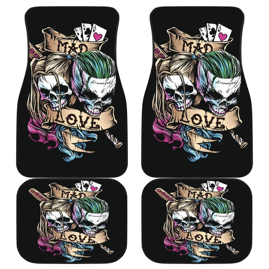 Joker and Harley Quinn Skull Car Floor Mats Movie Fan Gift