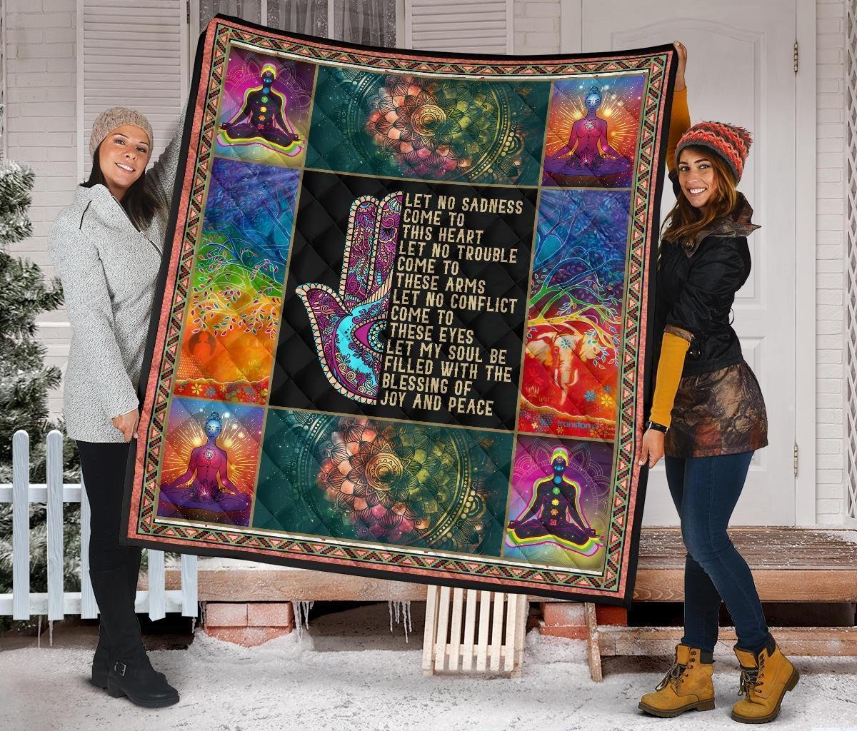 Let No Sadness Come To This Heart Yoga Quilt Blanket Gift Idea