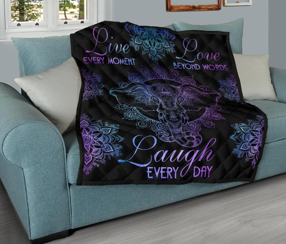 Live Love Laugh Elephant Quilt Blanket Gift For Yoga And Elephant