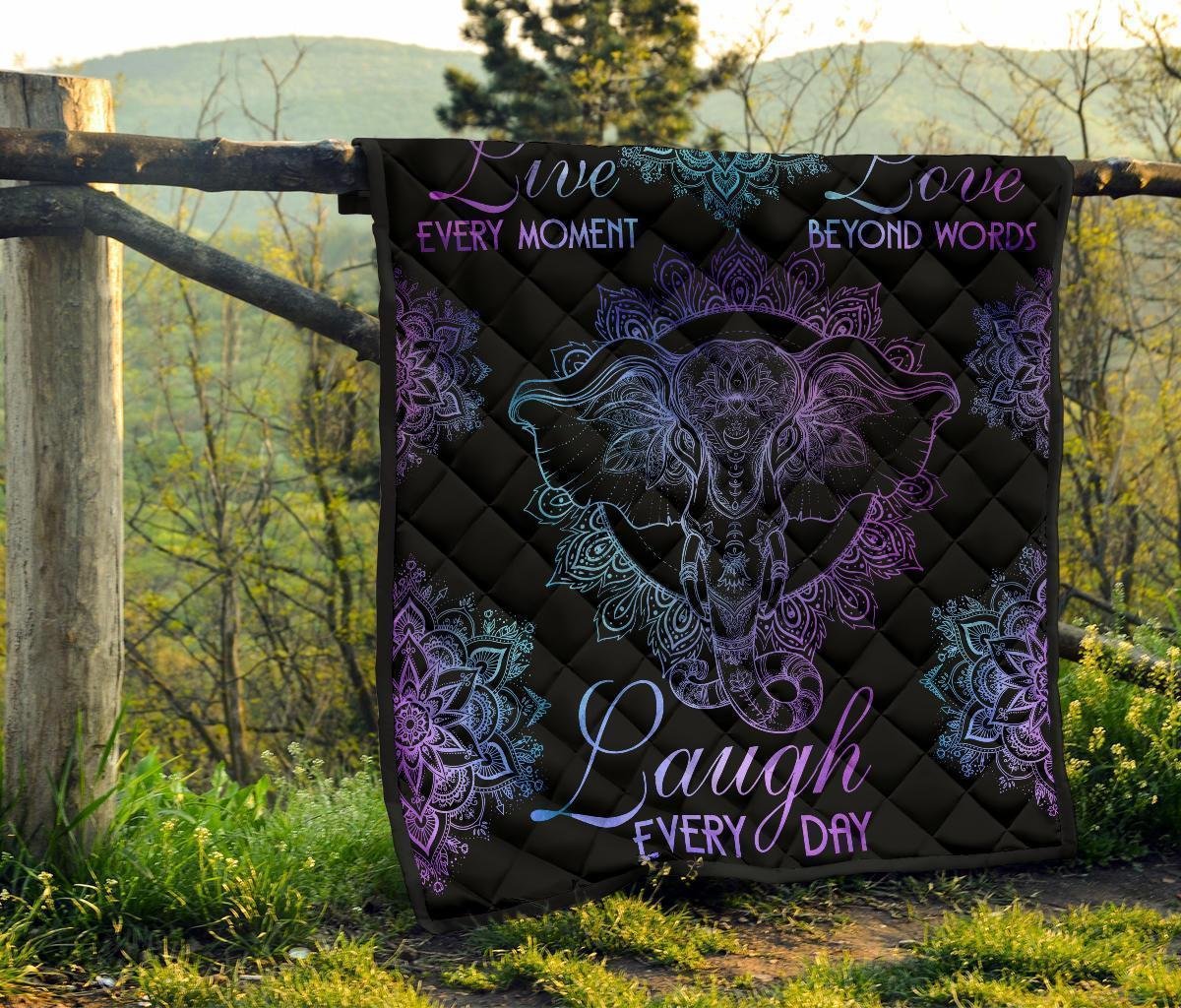 Live Love Laugh Elephant Quilt Blanket Gift For Yoga And Elephant