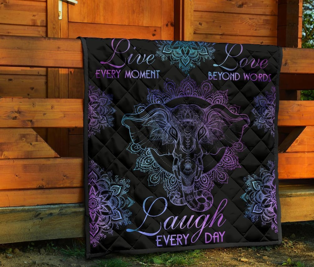 Live Love Laugh Elephant Quilt Blanket Gift For Yoga And Elephant