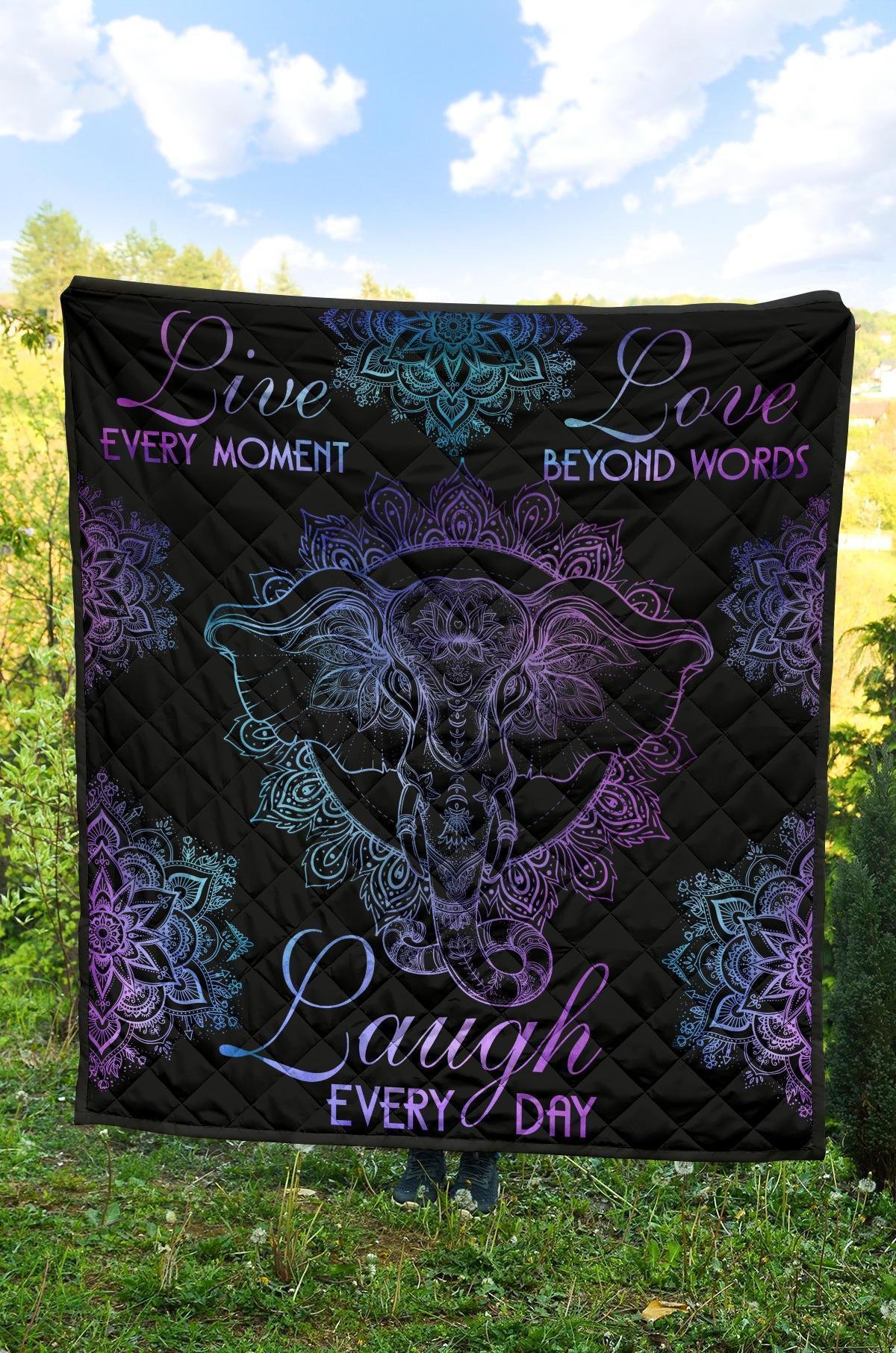 Live Love Laugh Elephant Quilt Blanket Gift For Yoga And Elephant