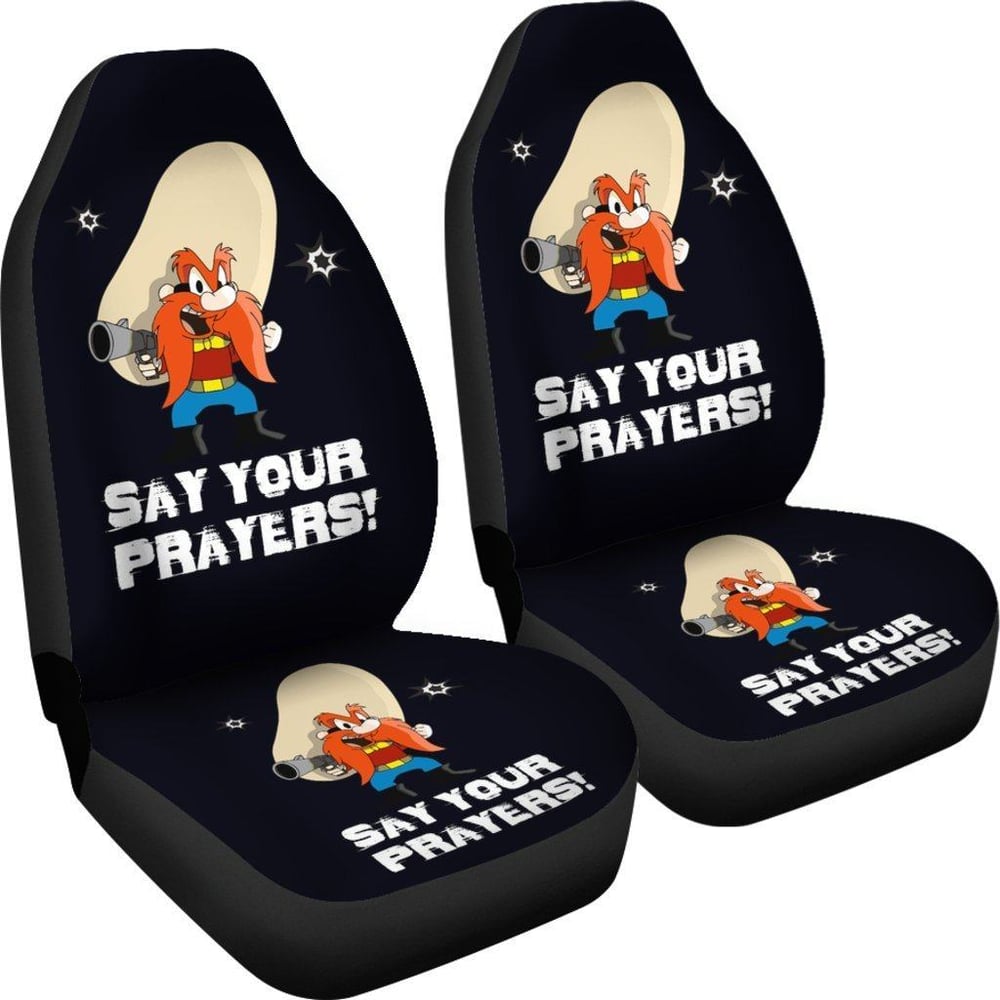 Looney Tunes Car Seat Covers | Yosemite Sam Car Seat Covers Looney Say Your Prayer Hand with Gun Fan Gift