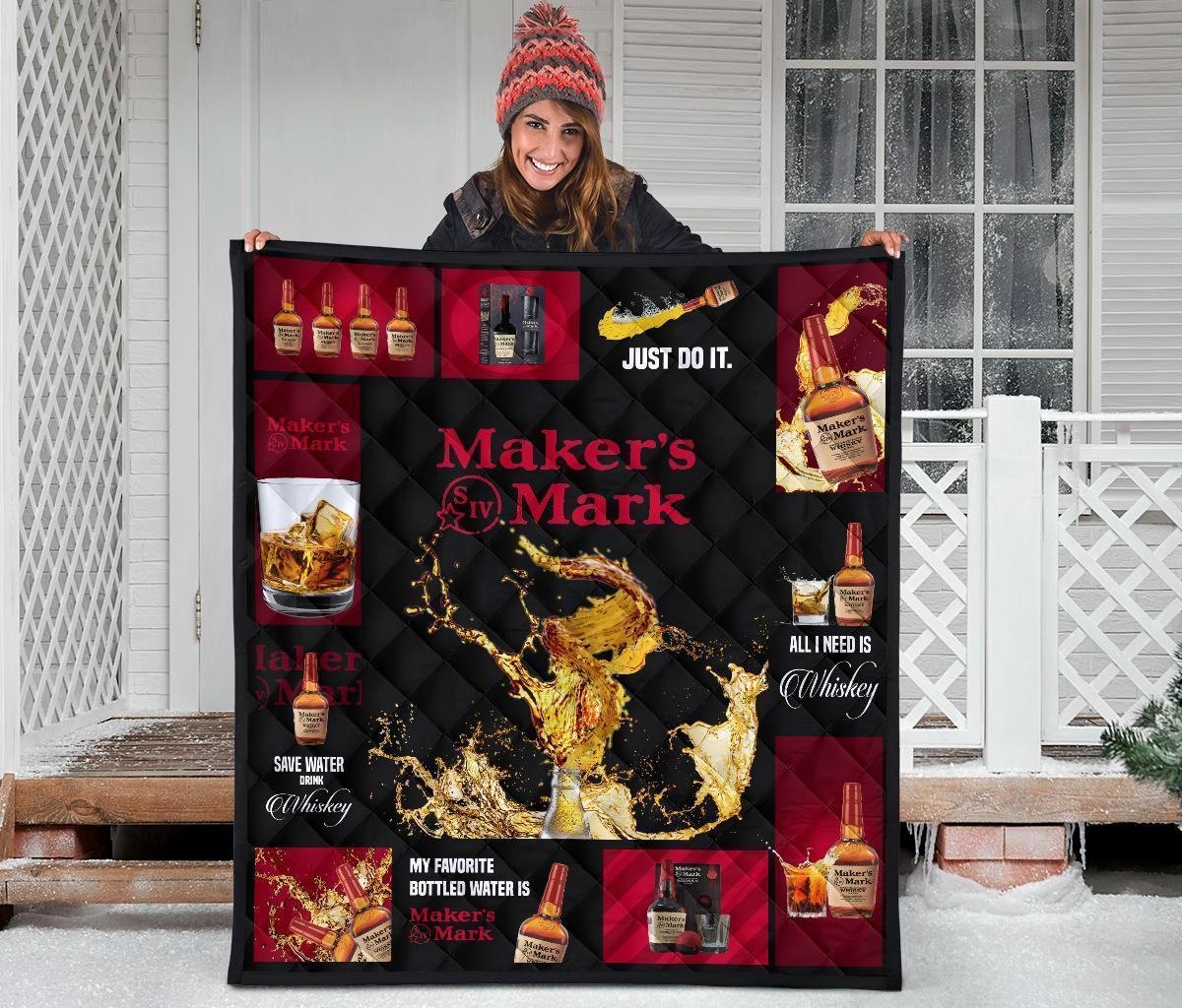 Marker's Mark Quilt Blanket All I Need Is Whisky Gift Idea