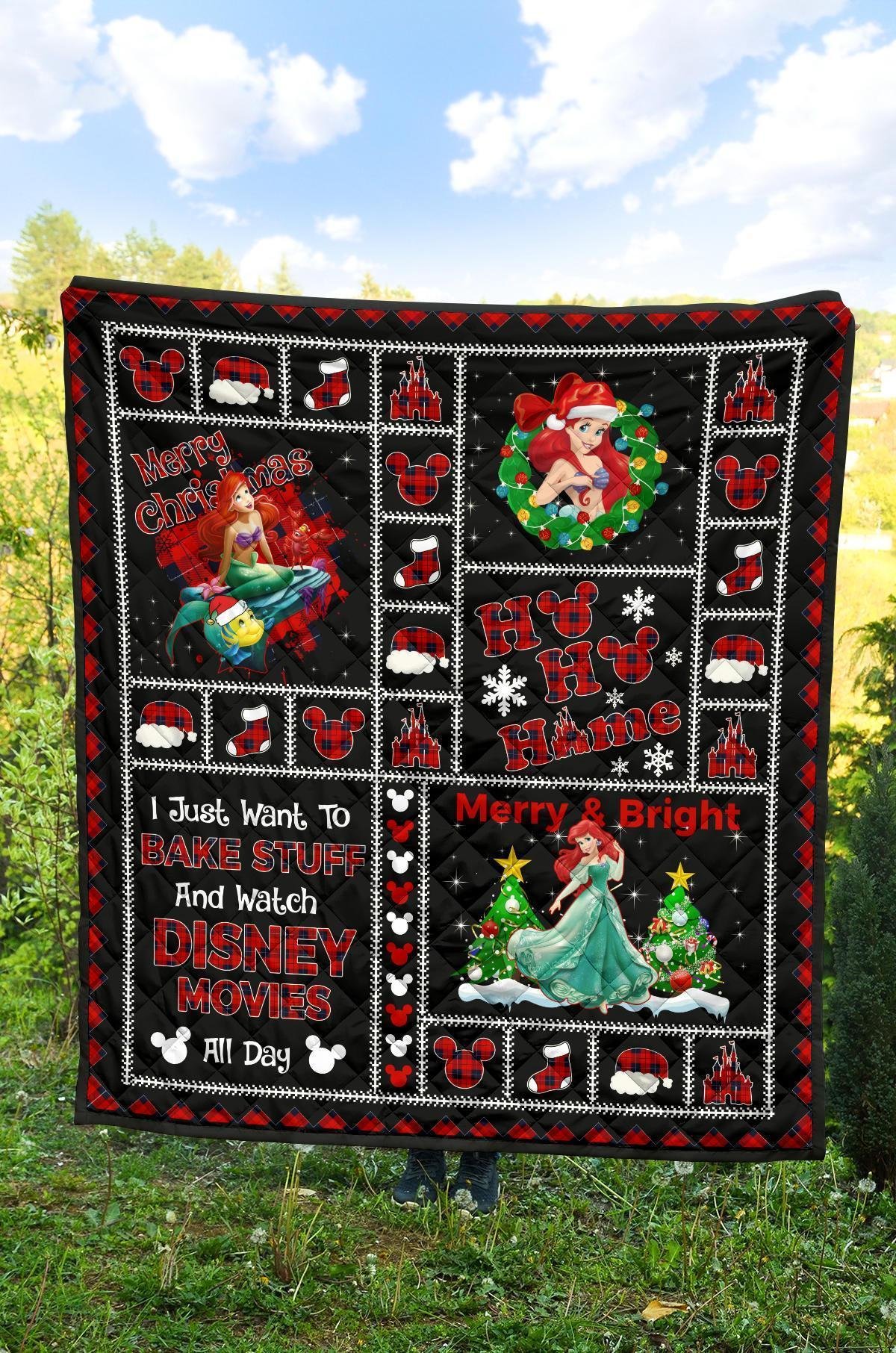 Merry Christmas Ariel Litter Mermaid Quilt Blanket Xmas Gift