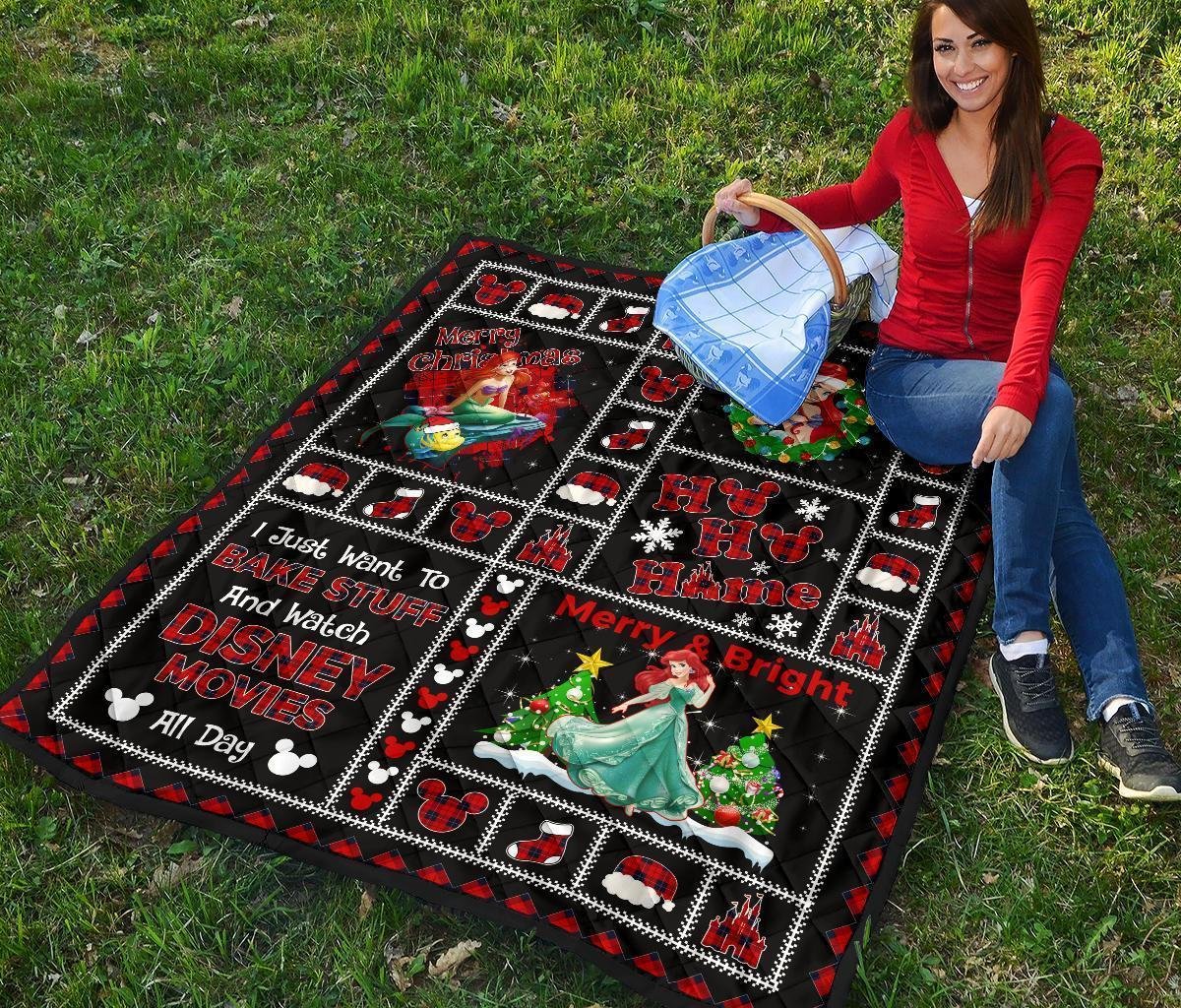 Merry Christmas Ariel Litter Mermaid Quilt Blanket Xmas Gift