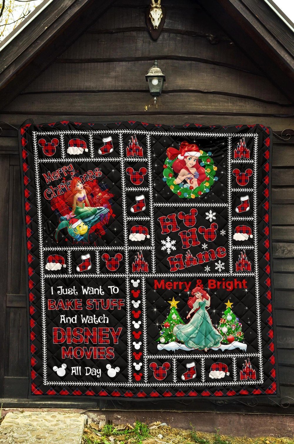 Merry Christmas Ariel Litter Mermaid Quilt Blanket Xmas Gift