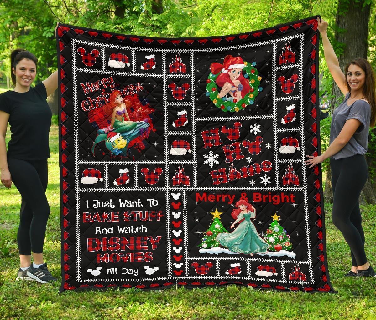 Merry Christmas Ariel Litter Mermaid Quilt Blanket Xmas Gift