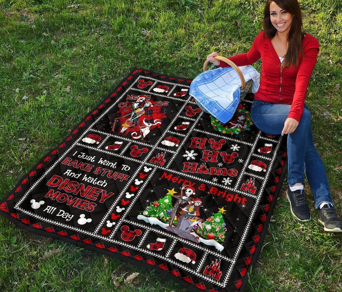 Merry Christmas Jack & Sally Quilt Blanket Xmas Gift