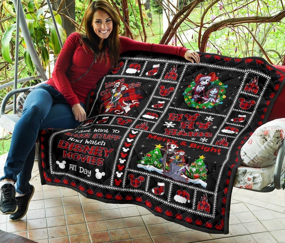 Merry Christmas Jack & Sally Quilt Blanket Xmas Gift