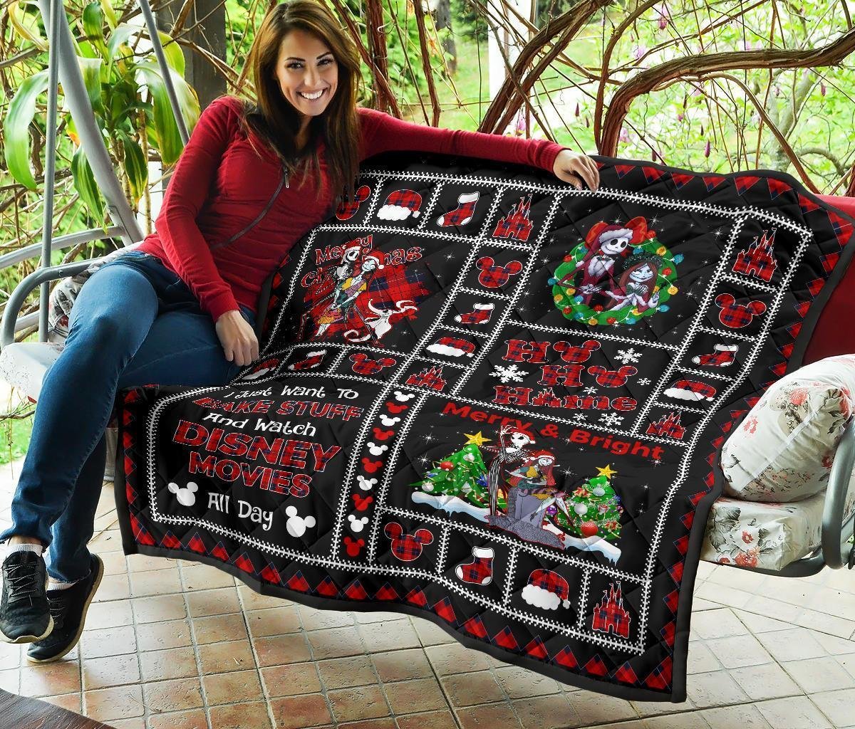 Merry Christmas Jack & Sally Quilt Blanket Xmas Gift