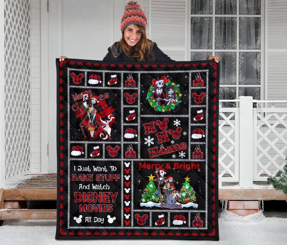 Merry Christmas Jack & Sally Quilt Blanket Xmas Gift