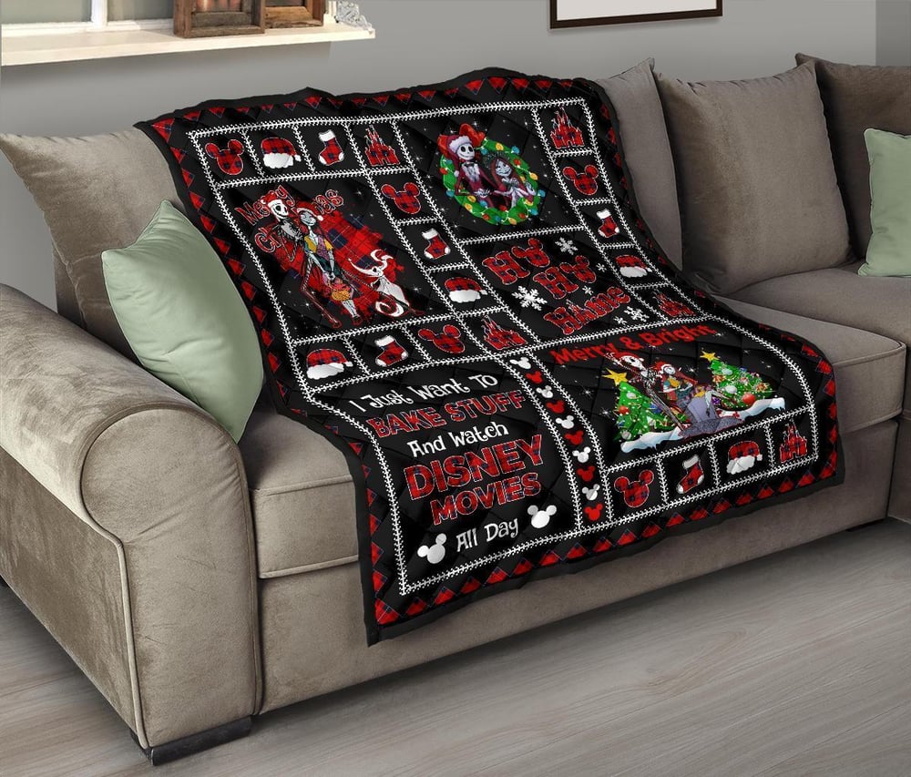 Merry Christmas Jack & Sally Quilt Blanket Xmas Gift