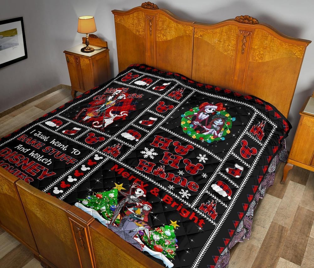 Merry Christmas Jack & Sally Quilt Blanket Xmas Gift