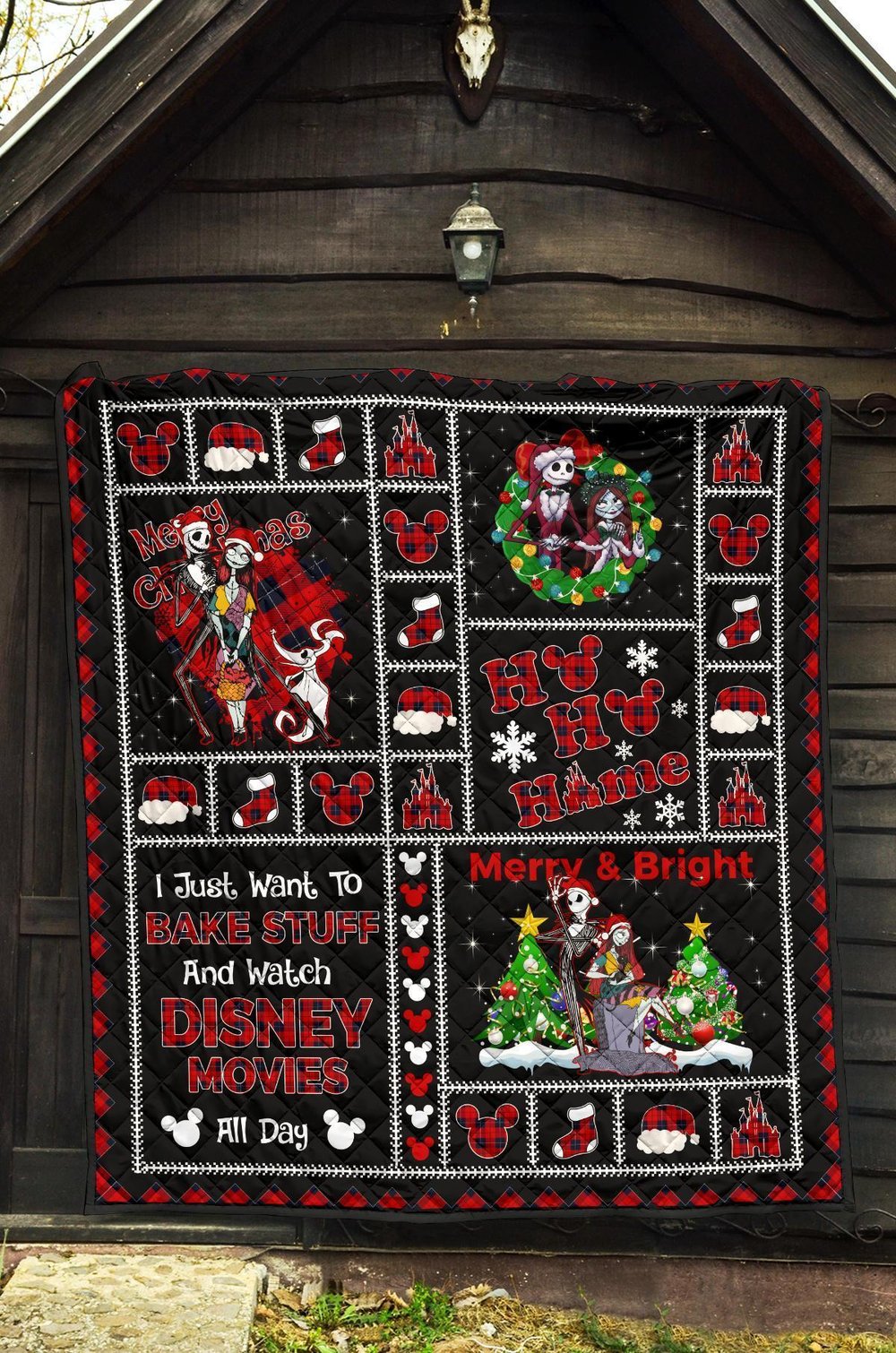 Merry Christmas Jack & Sally Quilt Blanket Xmas Gift