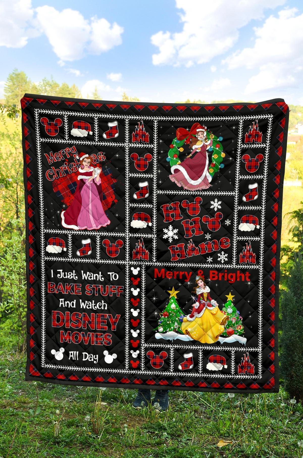 Merry Christmas Princess Belle Quilt Blanket Xmas Gift DN Fan