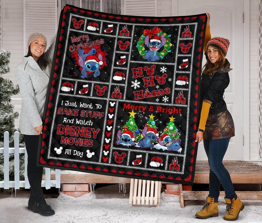 Merry Christmas Stitch Quilt Blanket Funny Gift Idea