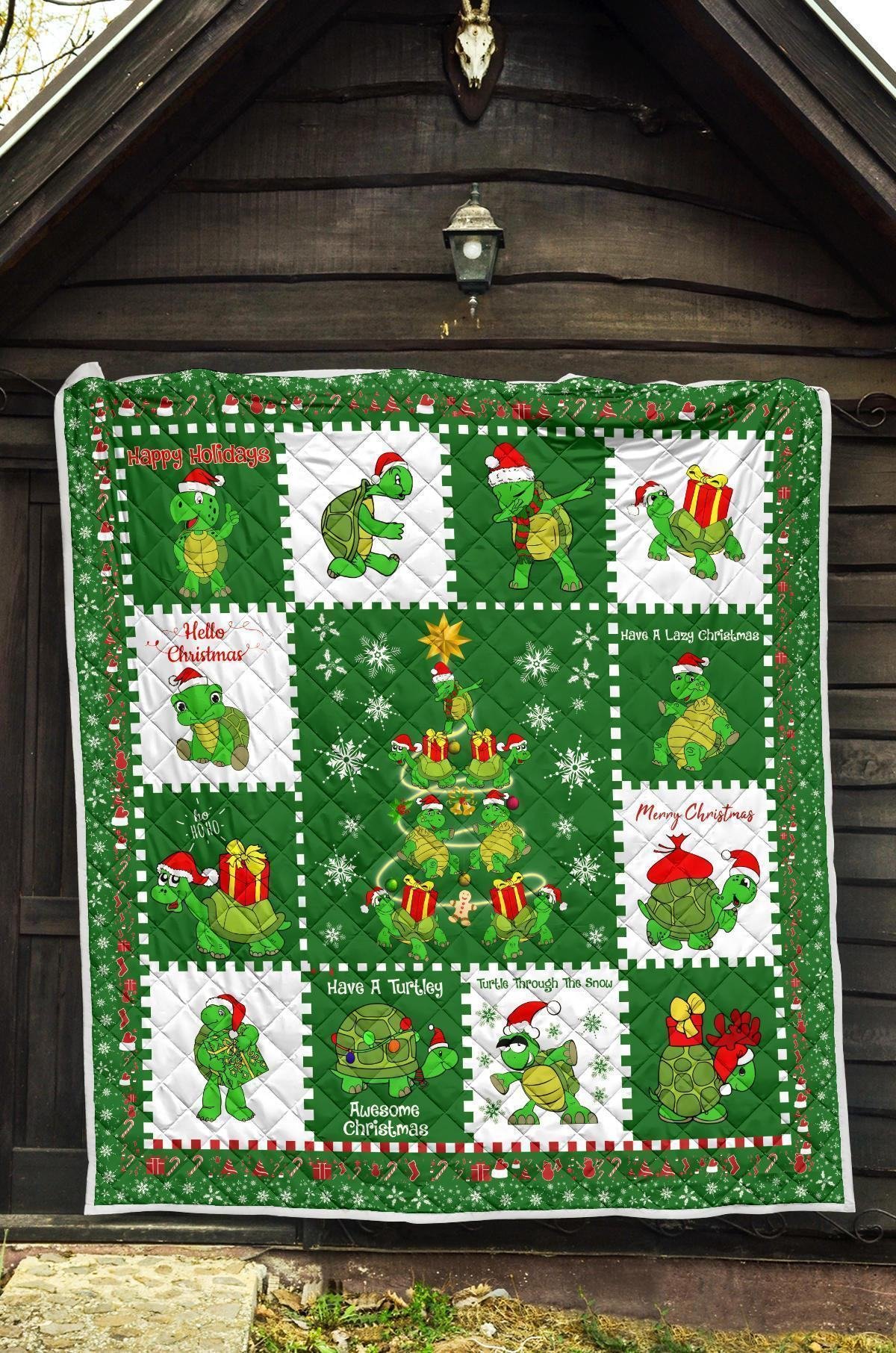 Merry Xmas Turtle Quilt Blanket Funny Xmas Gift Turtle Lover