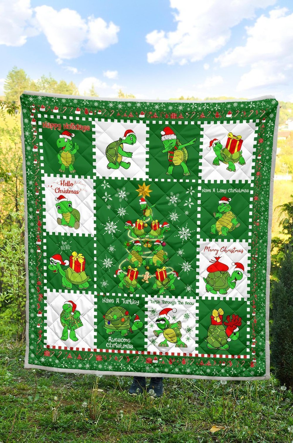 Merry Xmas Turtle Quilt Blanket Funny Xmas Gift Turtle Lover