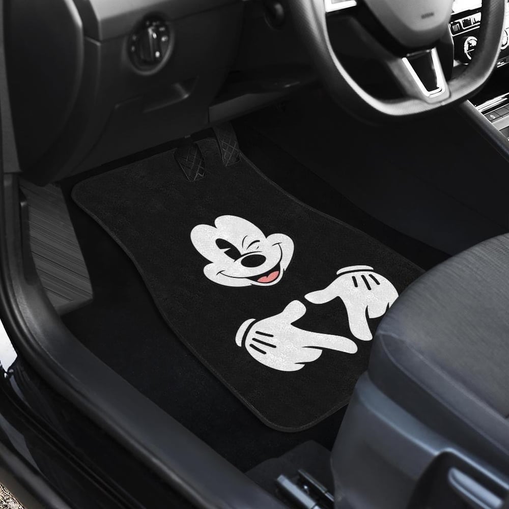 Mice Love Hand Sign Black & White Mickey Mouse Car Floor Mats MKCFM03