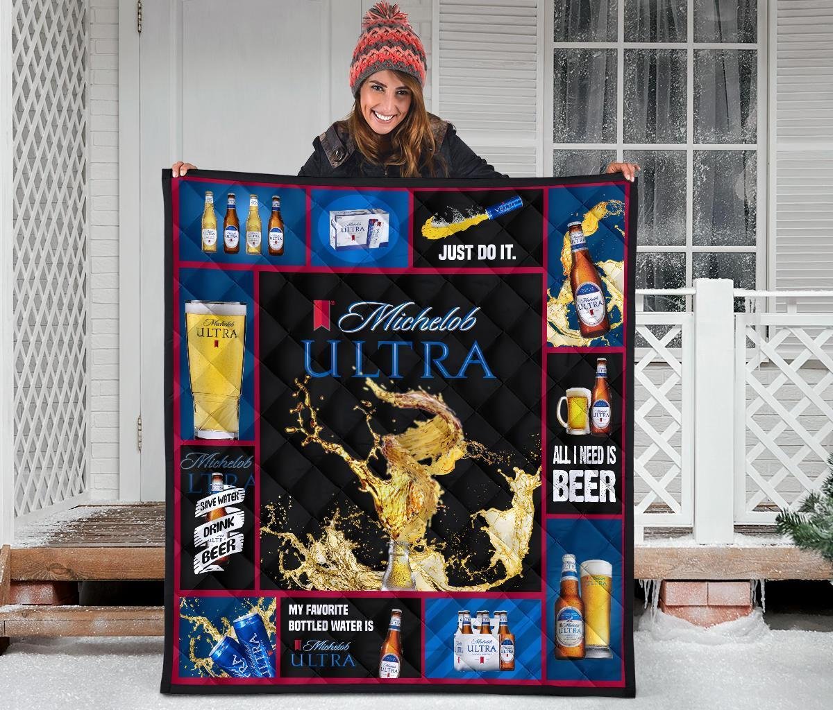 Michelob Ultra Quilt Blanket All I Need Is Beer Fan Gift